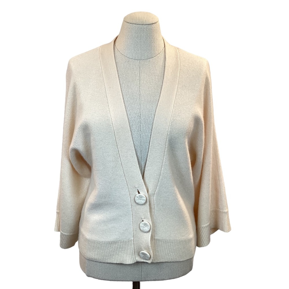 White + Warren Cream 100% Cashmere Cardigan